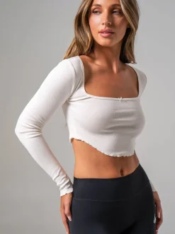 Women Ryderwear Tops | Bow Ribbed ong eeve Crop
